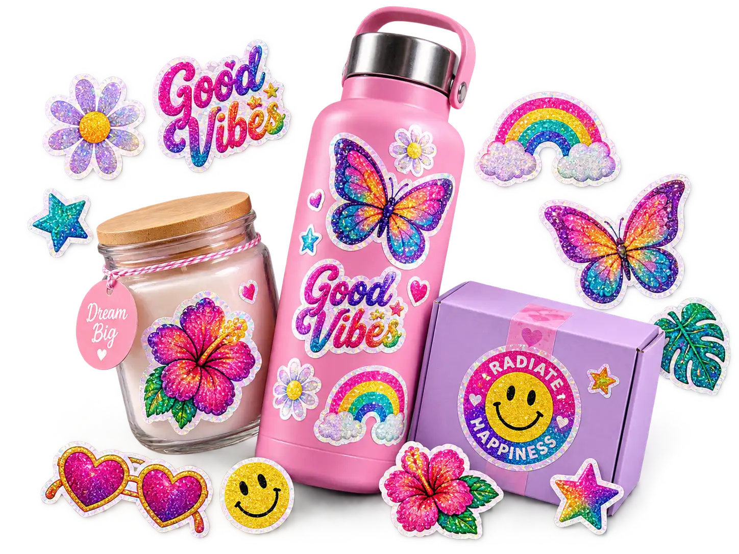 Stickers escarchados personalizados con acabado brillante
