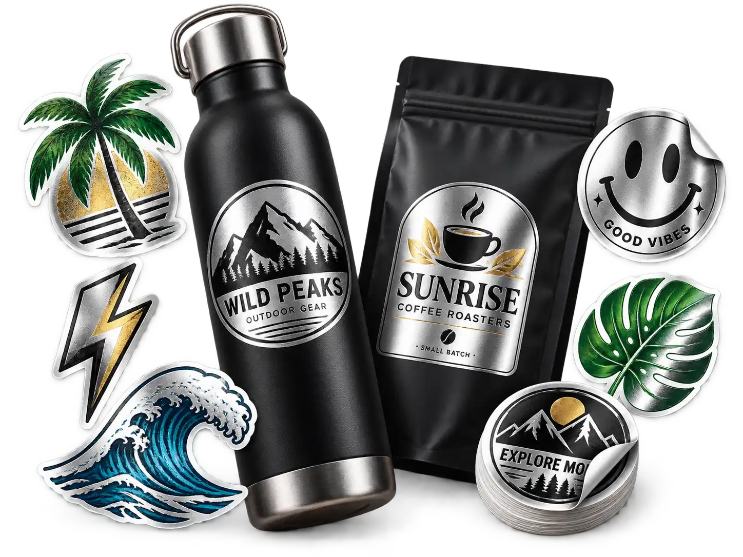 Stickers metalizados personalizados aplicados sobre productos