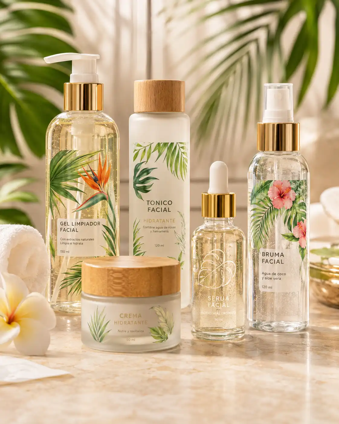 Etiquetas y stickers transparentes aplicados en productos cosméticos y frascos
